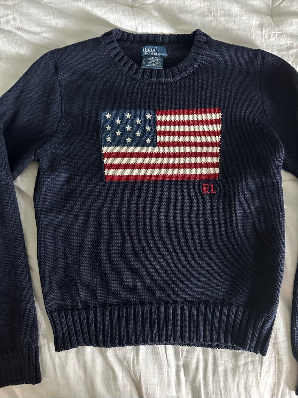Polo by Ralph Lauren Navy Crewneck with American Flag Intarsia